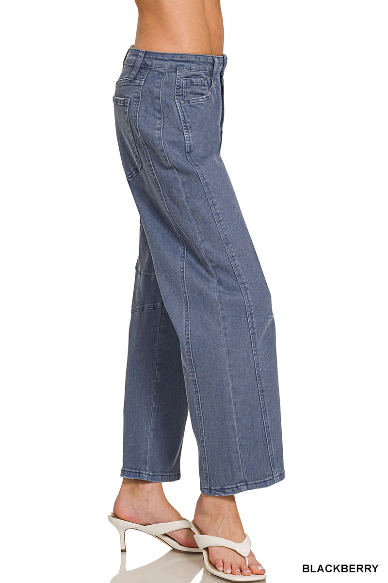 BARREL-LEG COLOR DENIM PANTS