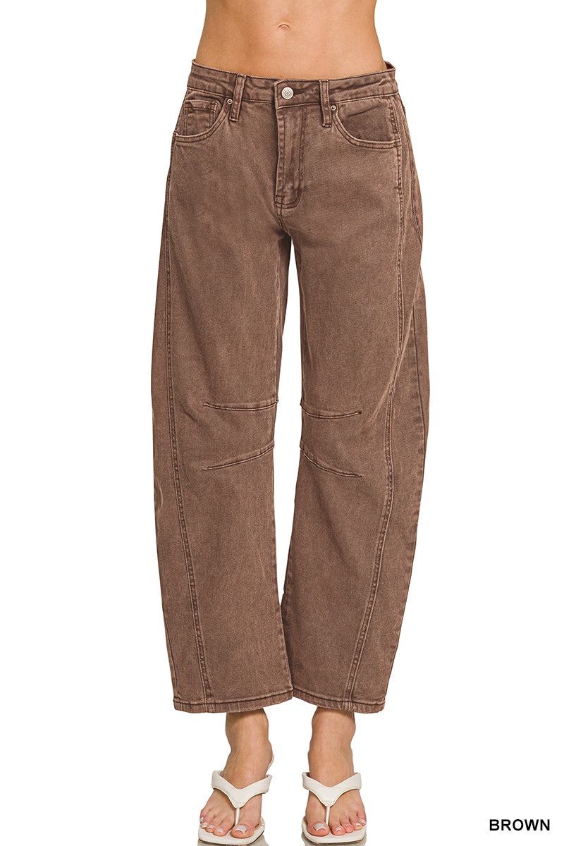 BARREL-LEG COLOR DENIM PANTS