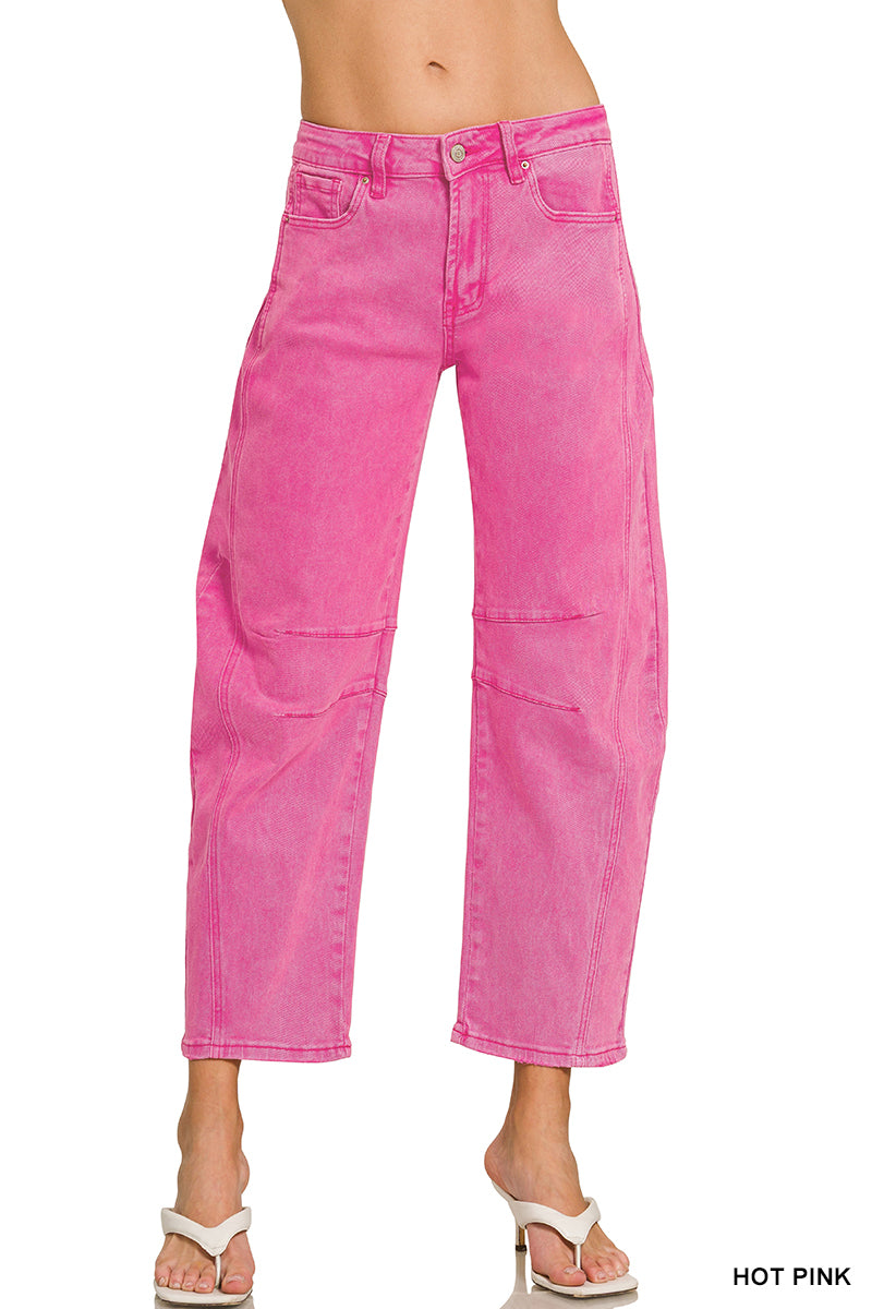 BARREL-LEG COLOR DENIM PANTS