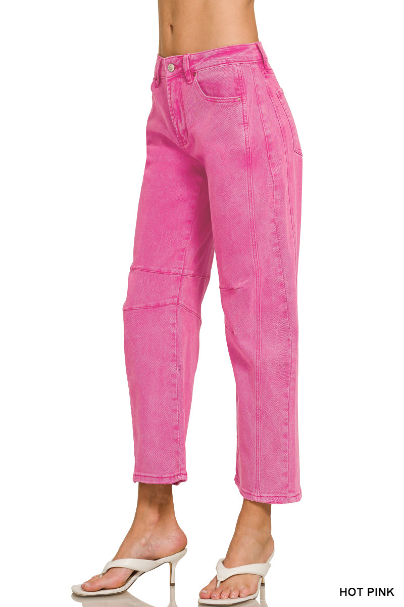 BARREL-LEG COLOR DENIM PANTS