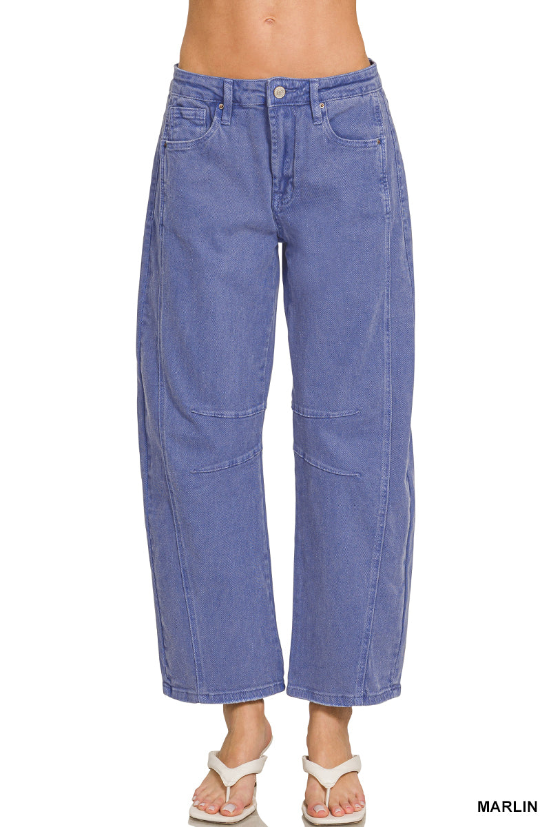 BARREL-LEG COLOR DENIM PANTS