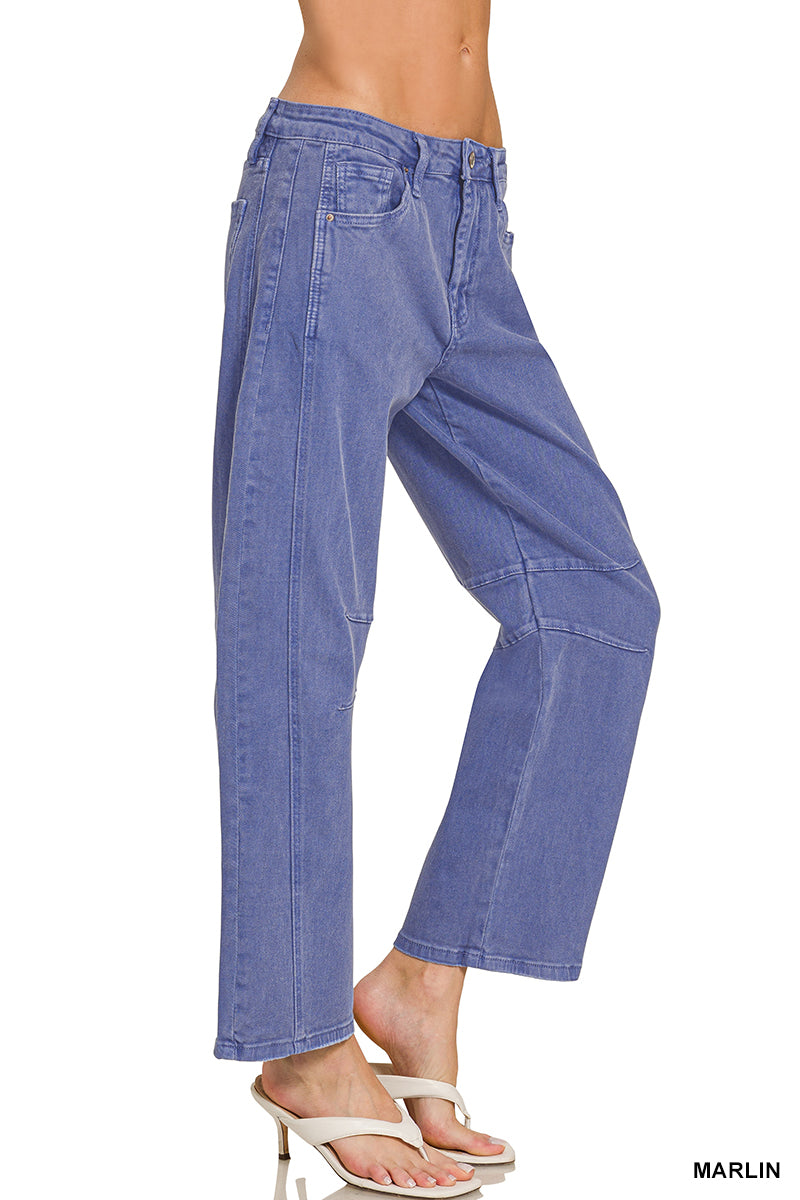 BARREL-LEG COLOR DENIM PANTS