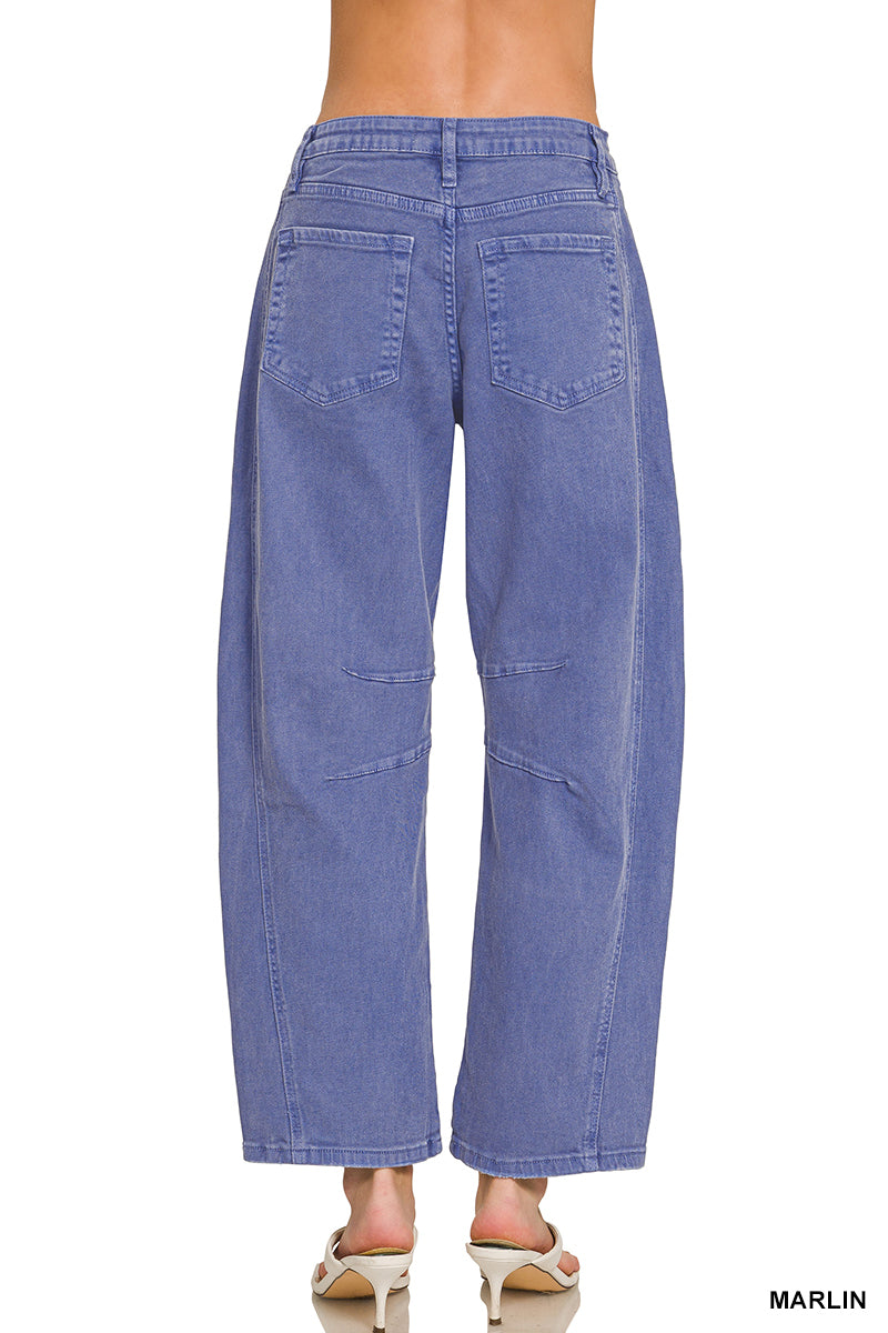 BARREL-LEG COLOR DENIM PANTS
