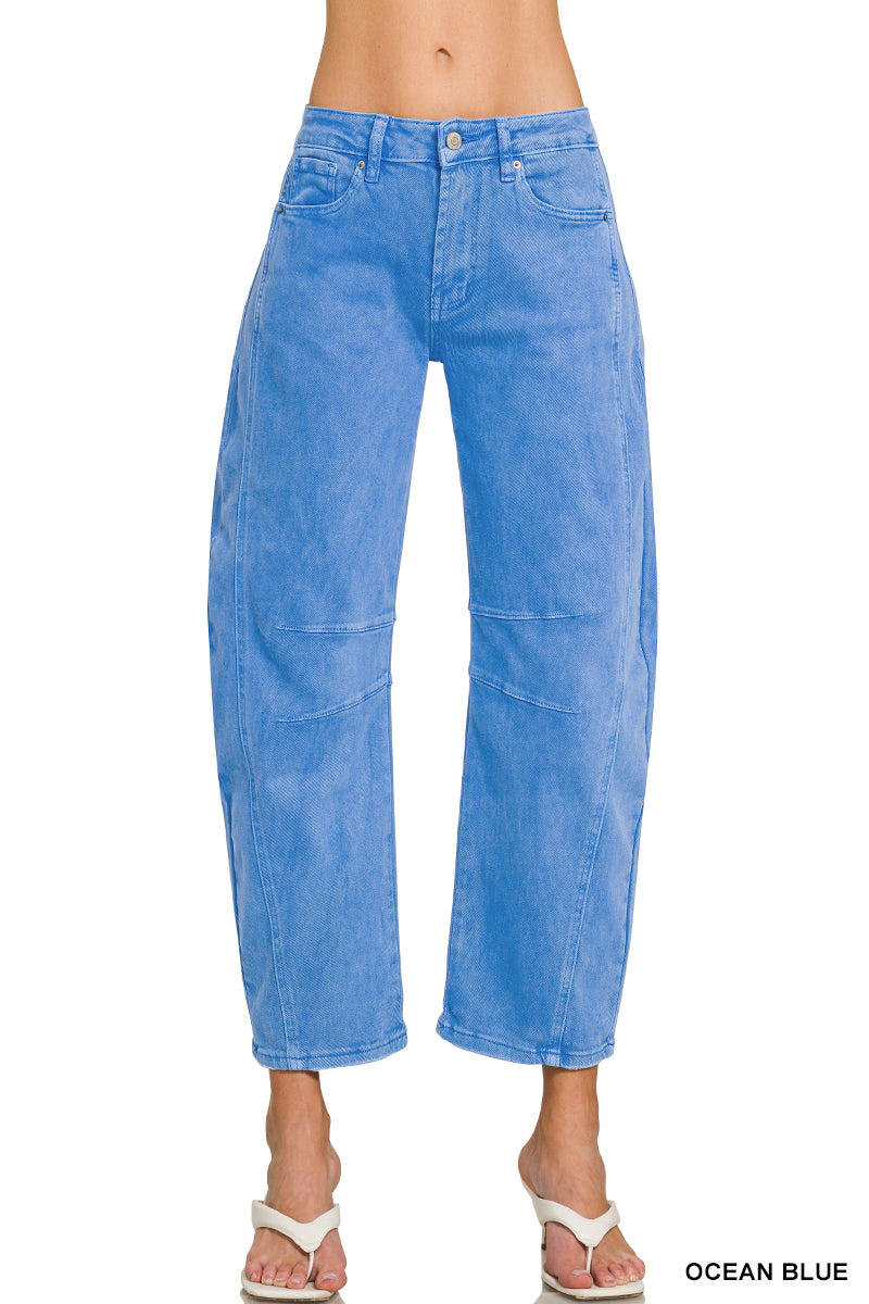 BARREL-LEG COLOR DENIM PANTS