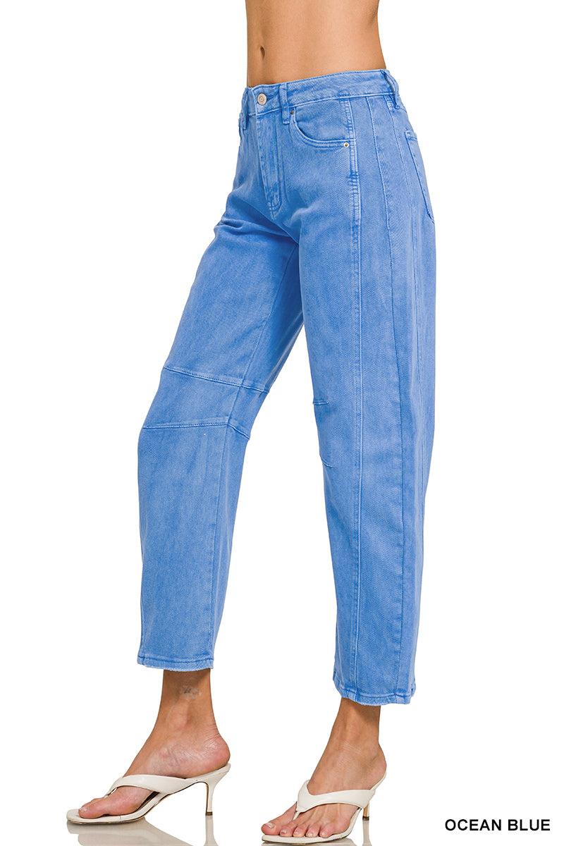 BARREL-LEG COLOR DENIM PANTS