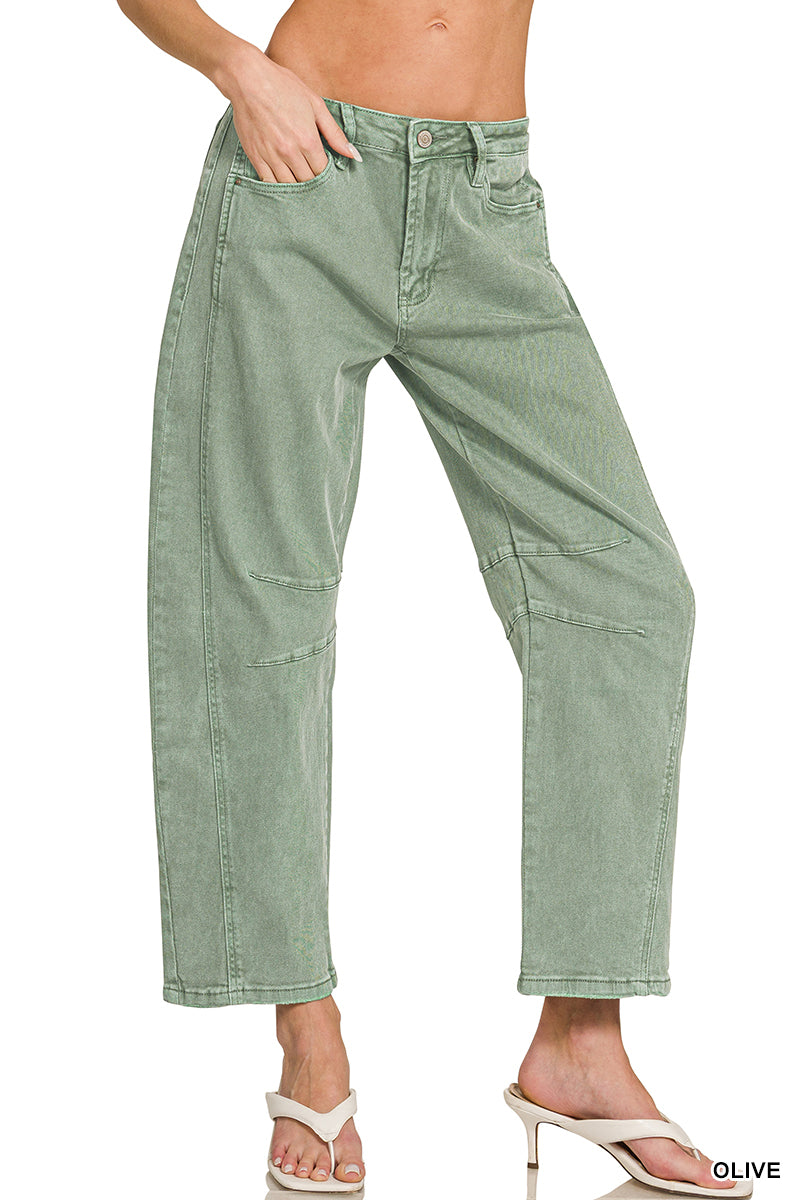 BARREL-LEG COLOR DENIM PANTS