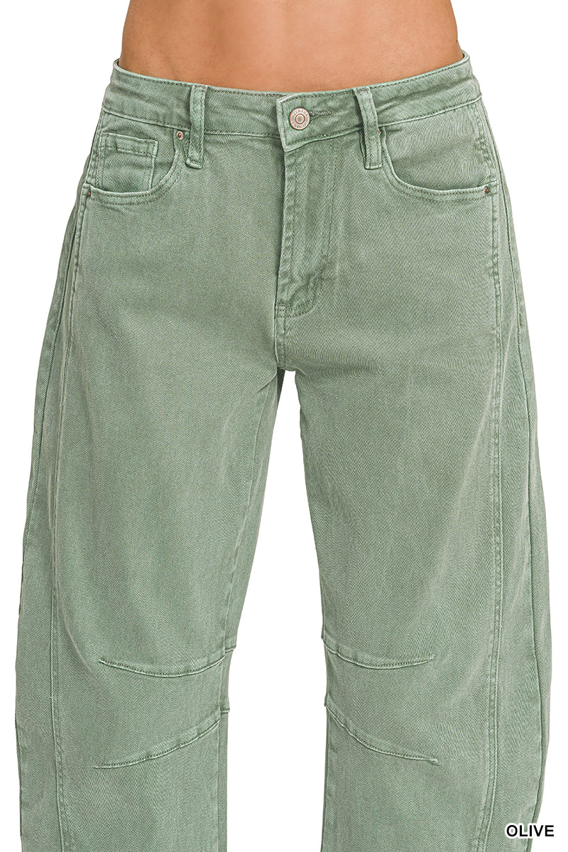 BARREL-LEG COLOR DENIM PANTS