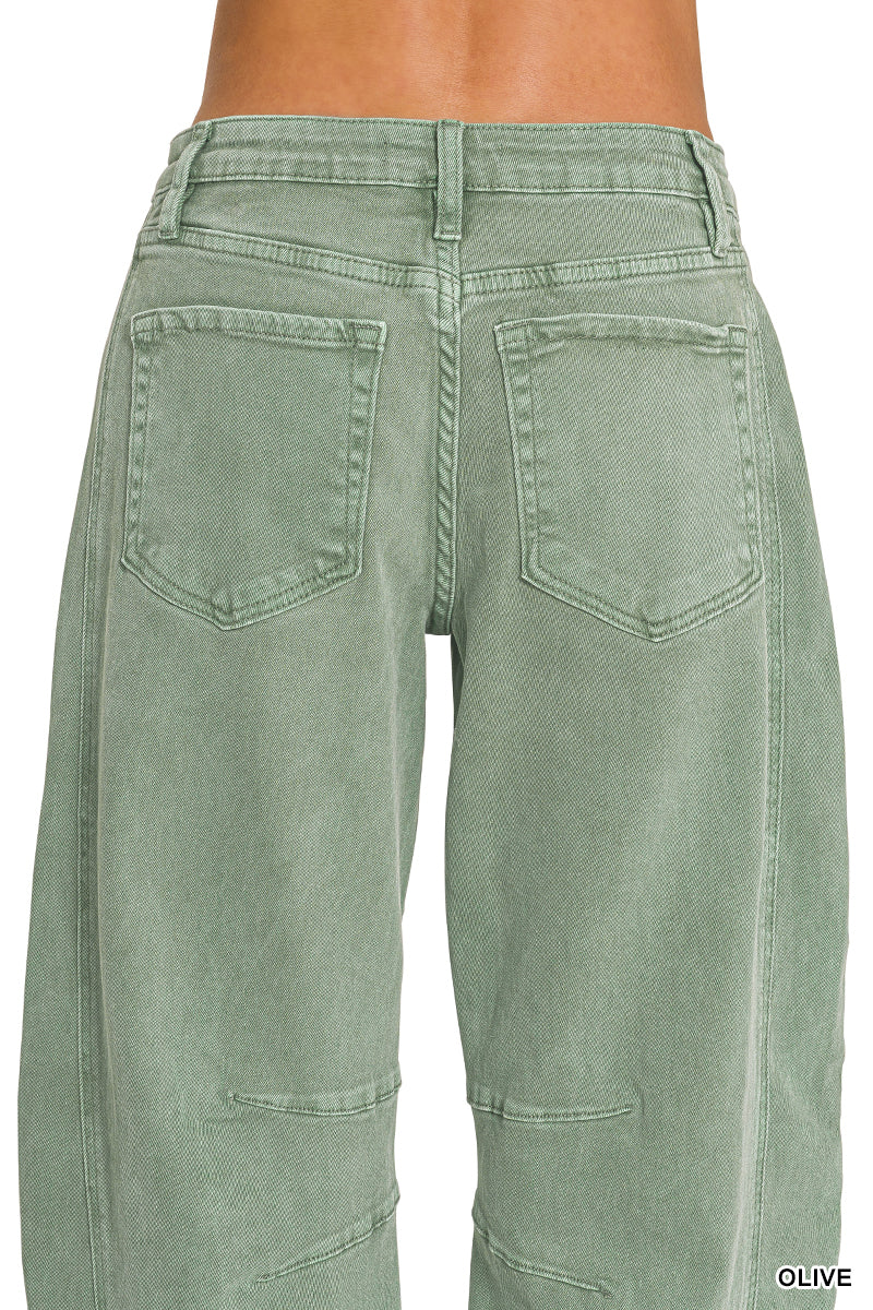 BARREL-LEG COLOR DENIM PANTS