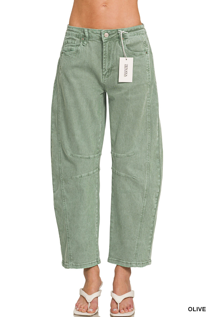 BARREL-LEG COLOR DENIM PANTS