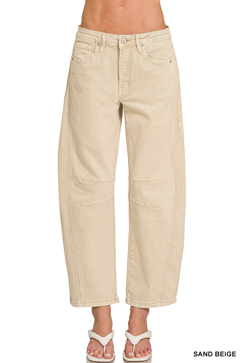 BARREL-LEG COLOR DENIM PANTS