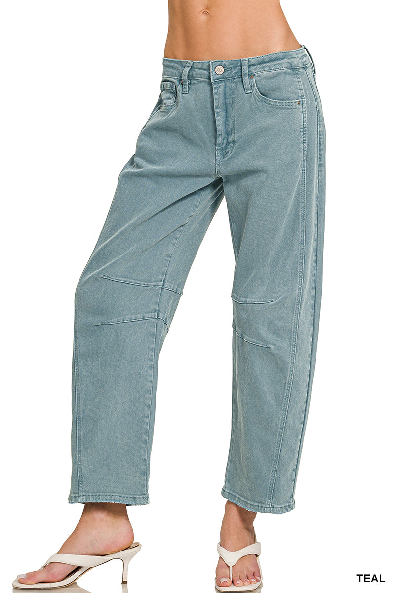 BARREL-LEG COLOR DENIM PANTS