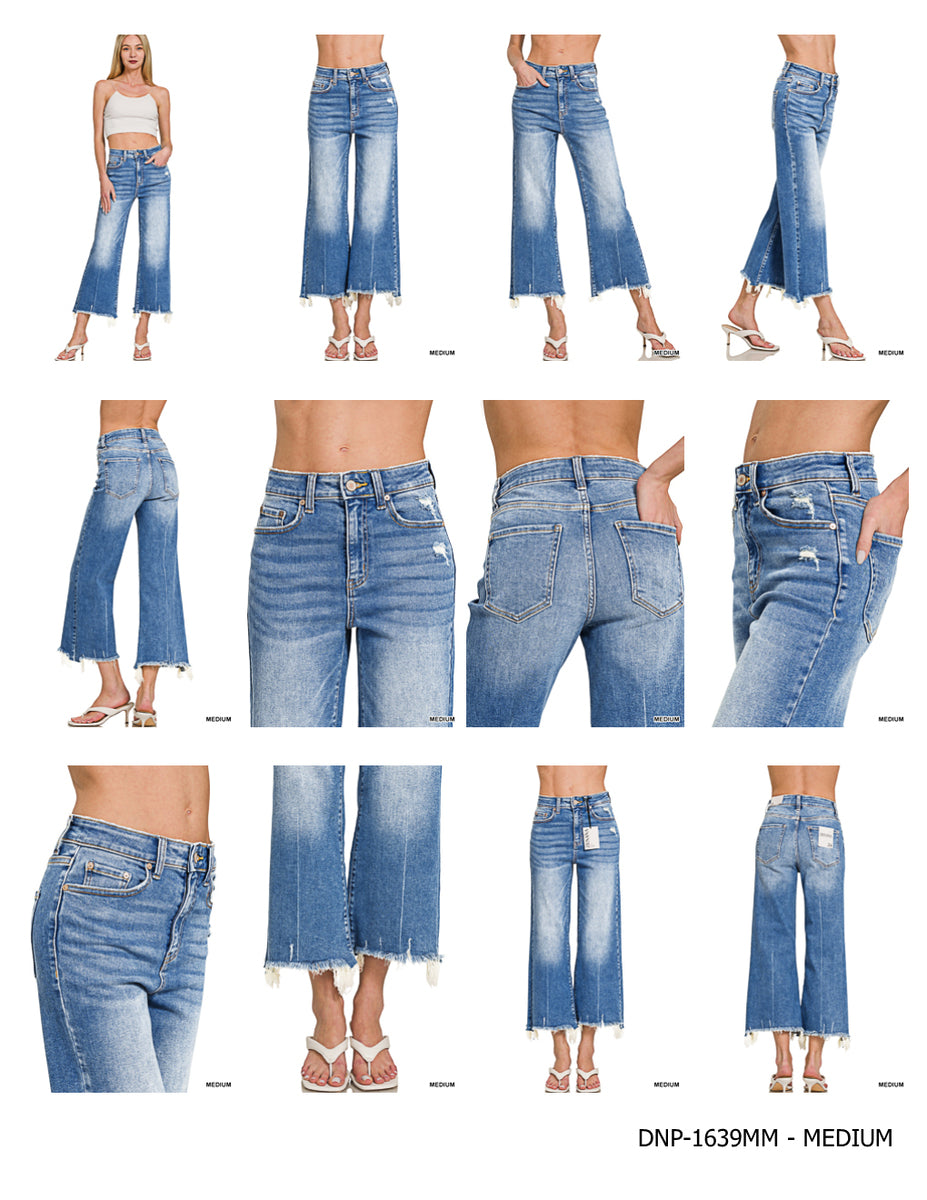 Mid rise straight raw hem denim pants