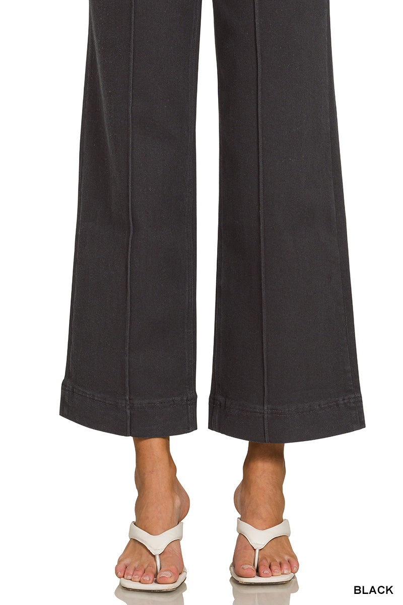 HIGH RISE WIDE LEG PINTUCK DENIM PANTS