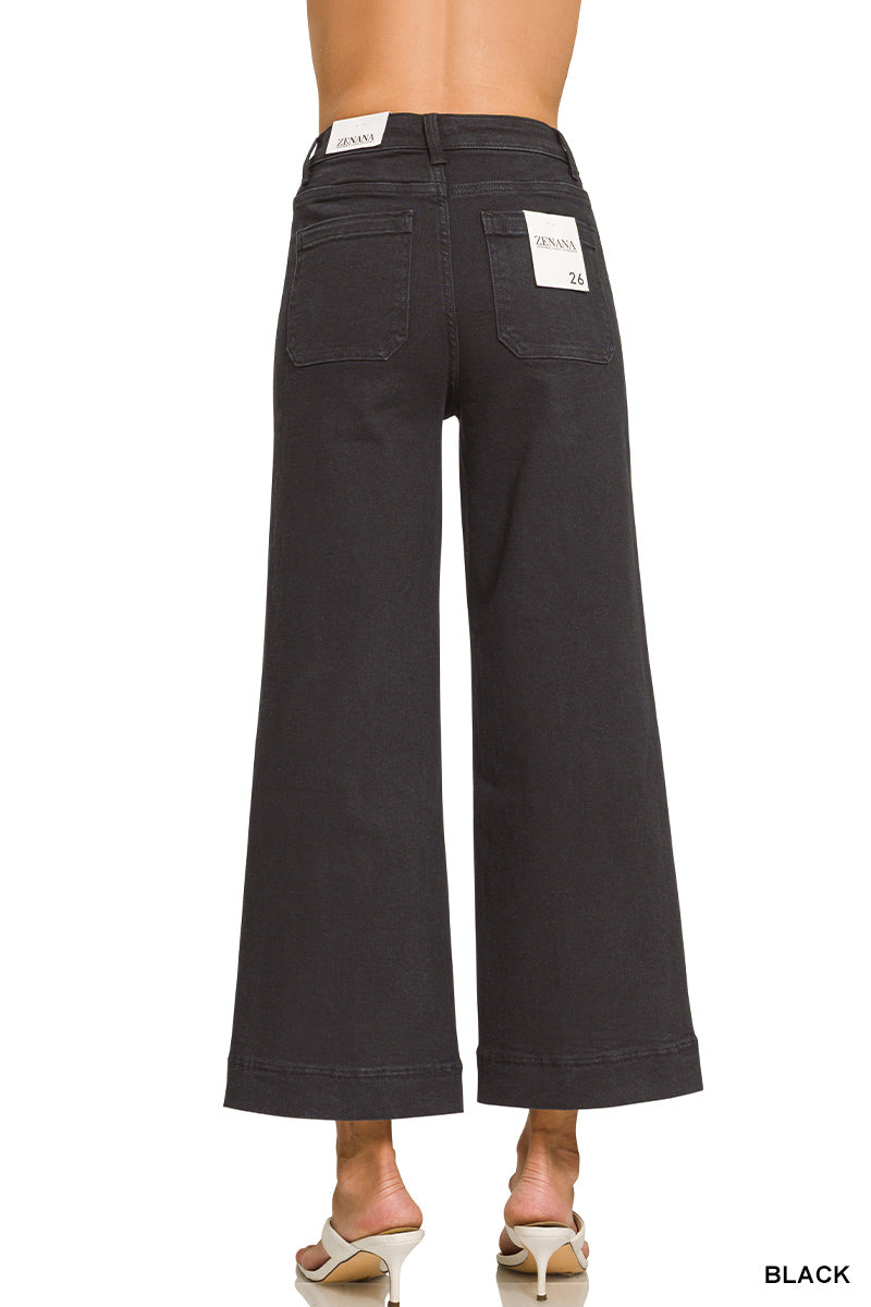 HIGH RISE WIDE LEG PINTUCK DENIM PANTS