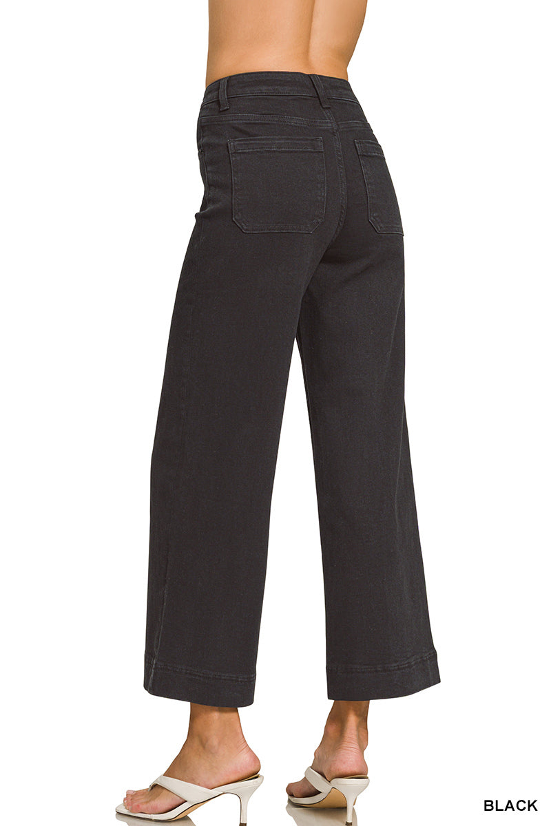 HIGH RISE WIDE LEG PINTUCK DENIM PANTS