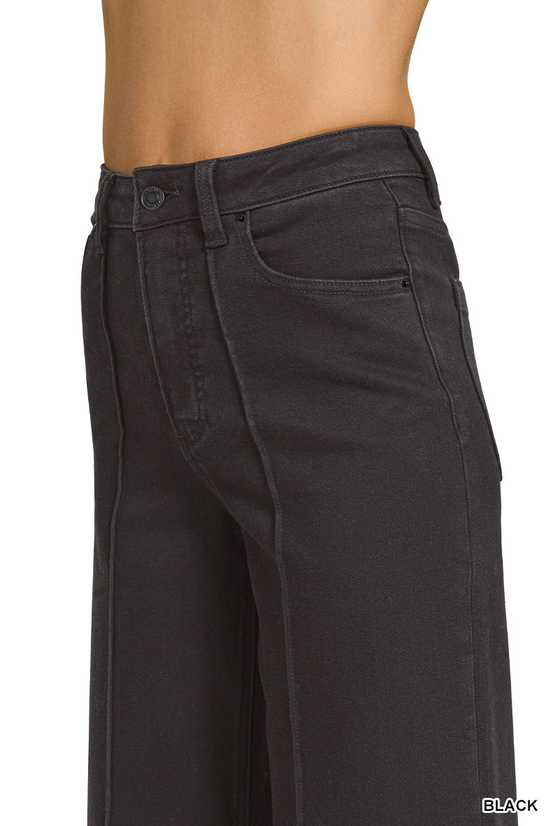 HIGH RISE WIDE LEG PINTUCK DENIM PANTS