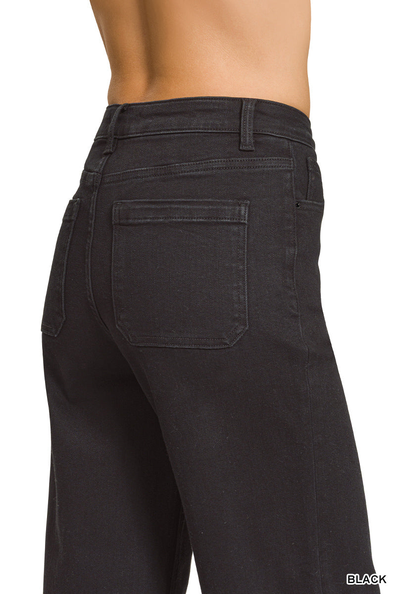 HIGH RISE WIDE LEG PINTUCK DENIM PANTS