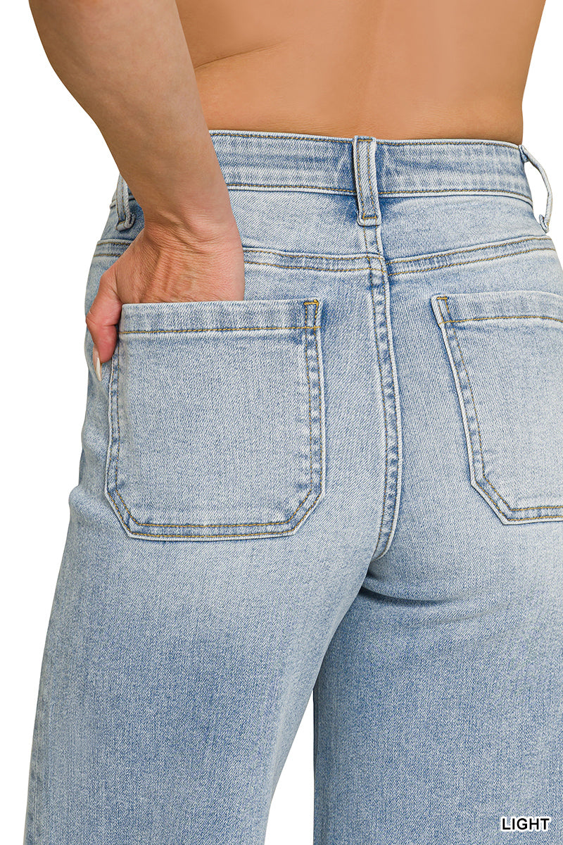 High rise wide leg pintuck denim pants