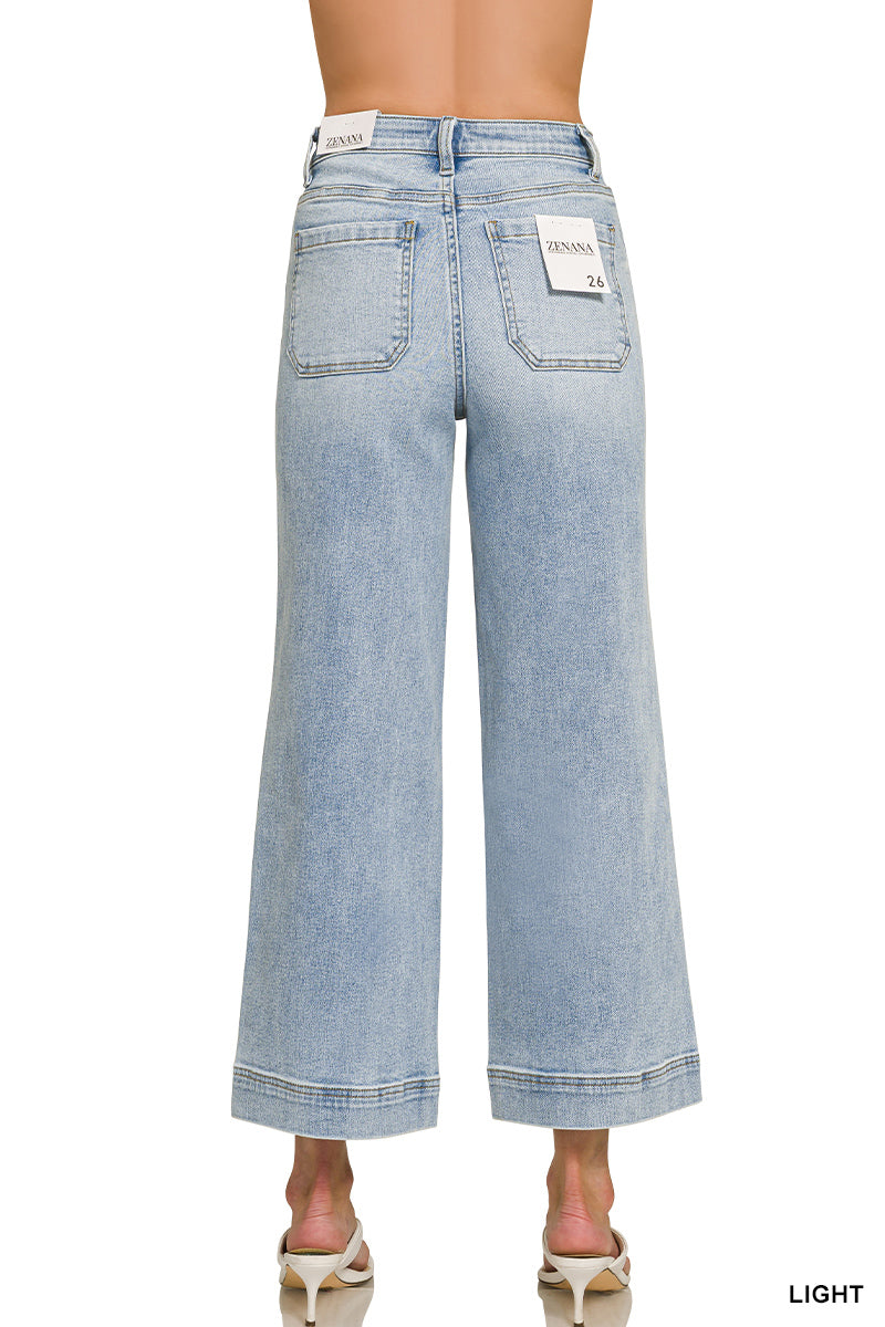 High rise wide leg pintuck denim pants