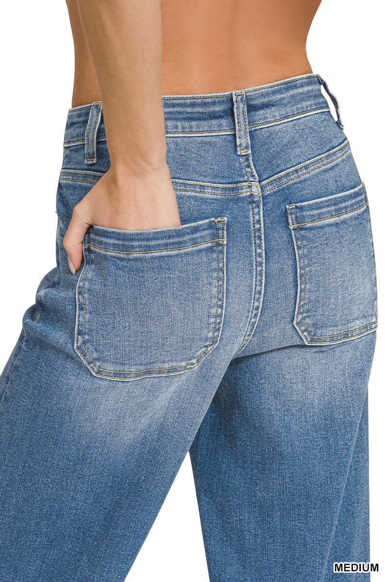 HIGH RISE WIDE LEG PINTUCK DENIM PANTS