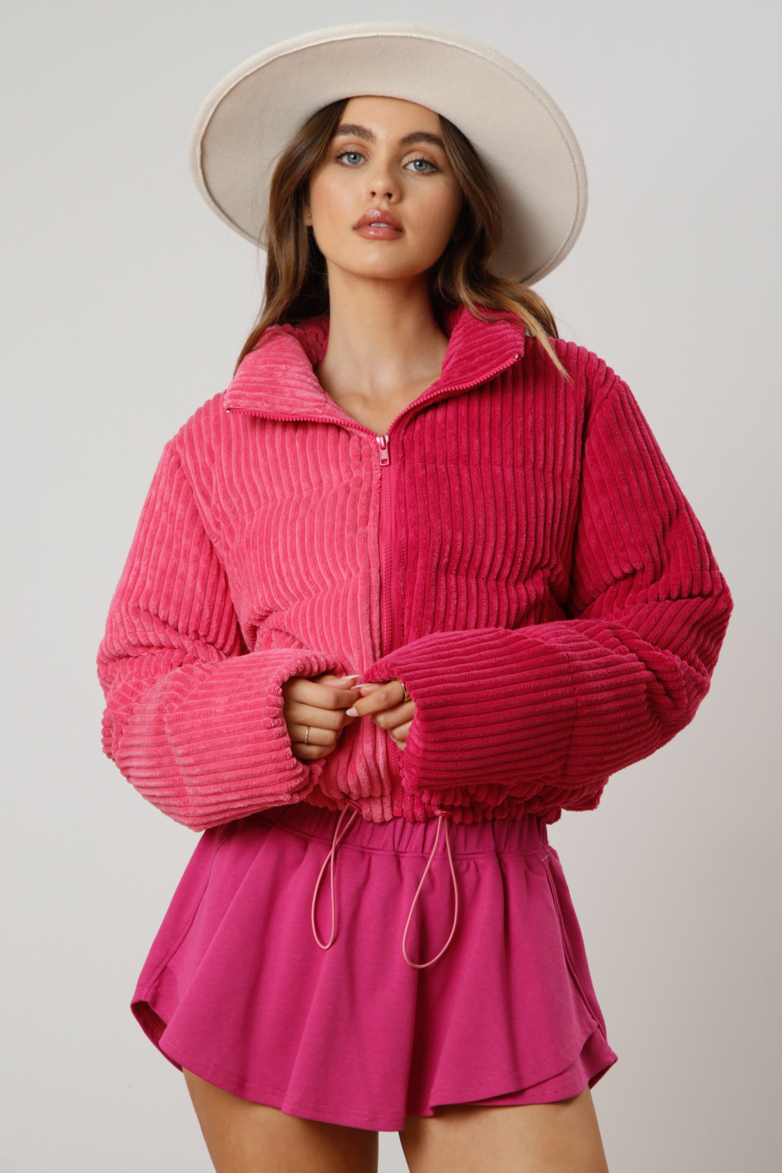 Corduroy Color Block Padded Jacket