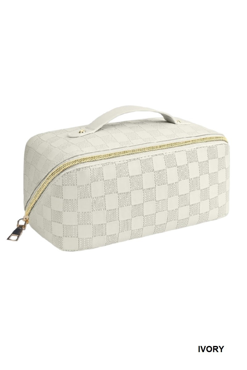 VEGAN LEATHER CHECKERED MAKEUP BAG