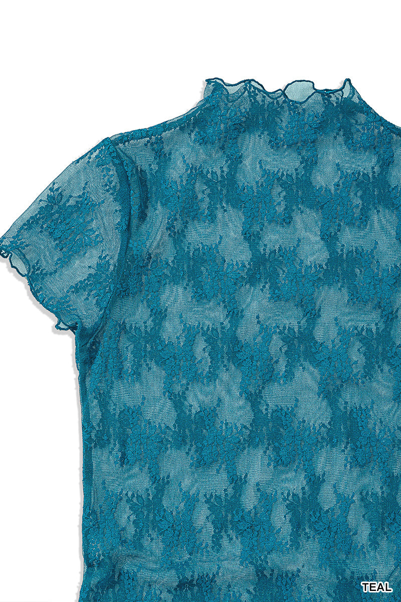 LACE SEE-THROUGH LAYERING SHORT SLEEVE TOP