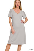 Zenana V-Neck Flutter Sleeve Midi Dress