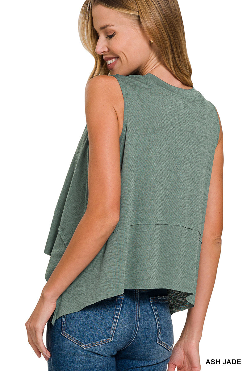 Shark bite side slit sleeveless top