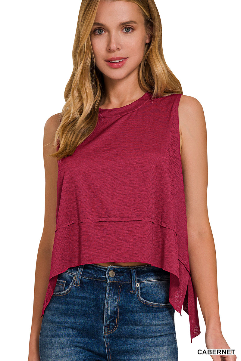 Shark bite side slit sleeveless top