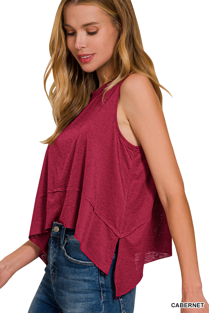 Shark bite side slit sleeveless top