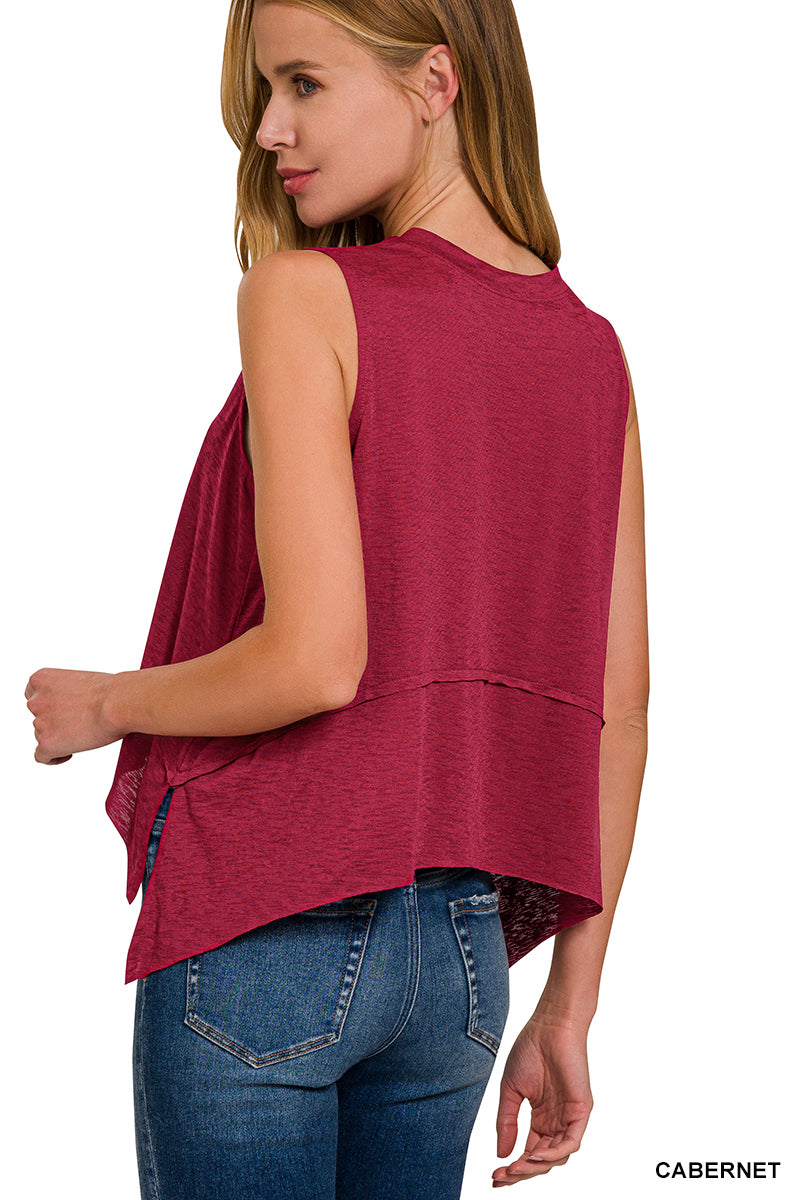 Shark bite side slit sleeveless top
