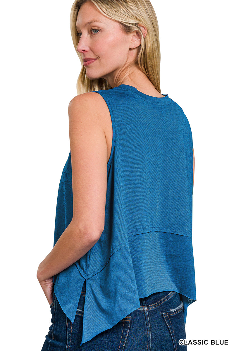 Shark bite side slit sleeveless top