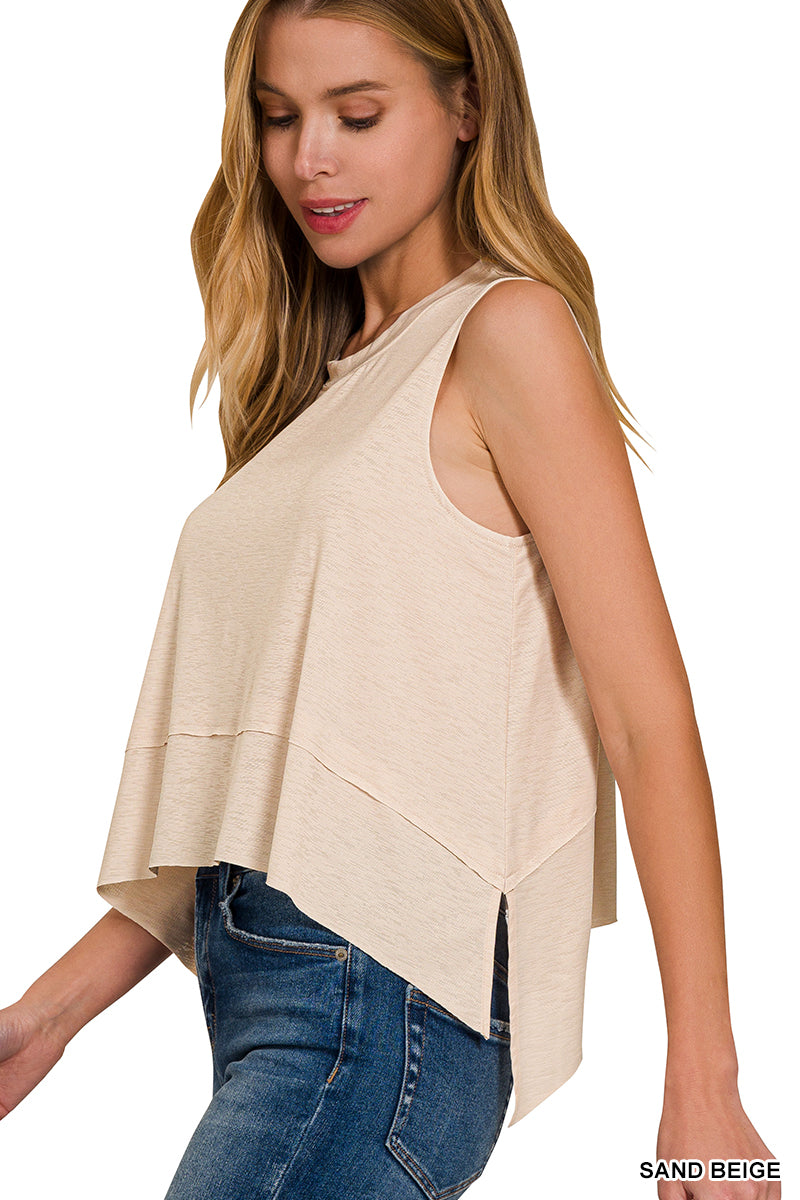 Shark bite side slit sleeveless top