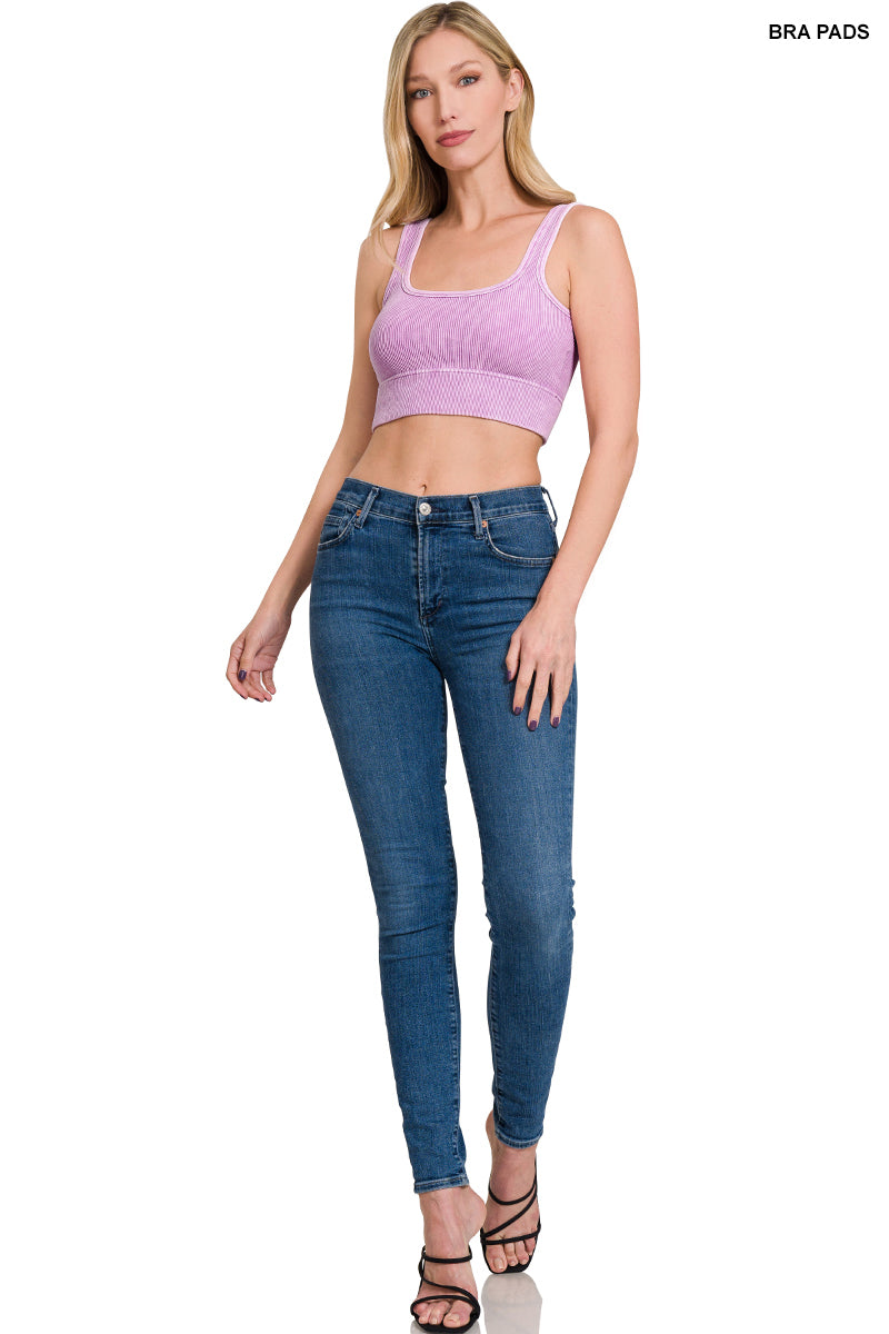 Washed ribbed seamless square neck with bra pads