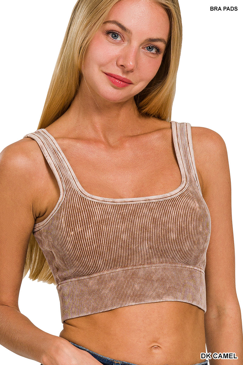 Washed ribbed seamless square neck with bra pads