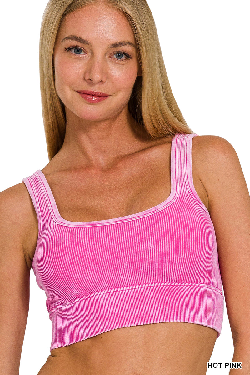Washed ribbed seamless square neck with bra pads