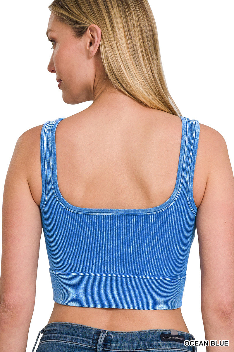 Washed ribbed seamless square neck with bra pads