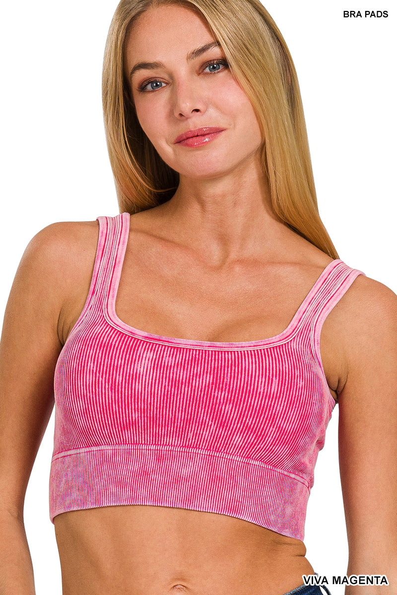 Washed ribbed seamless square neck with bra pads