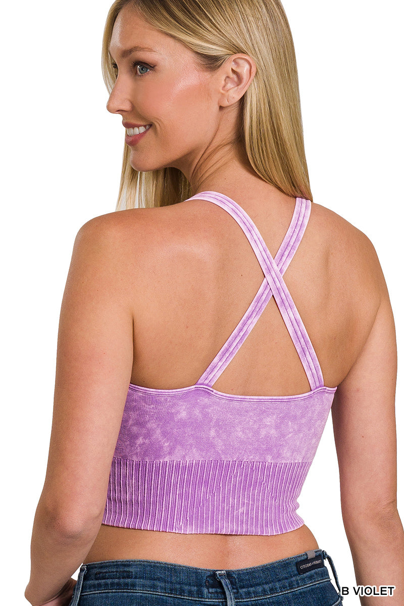 Washed crisscross strap back seamless tank top