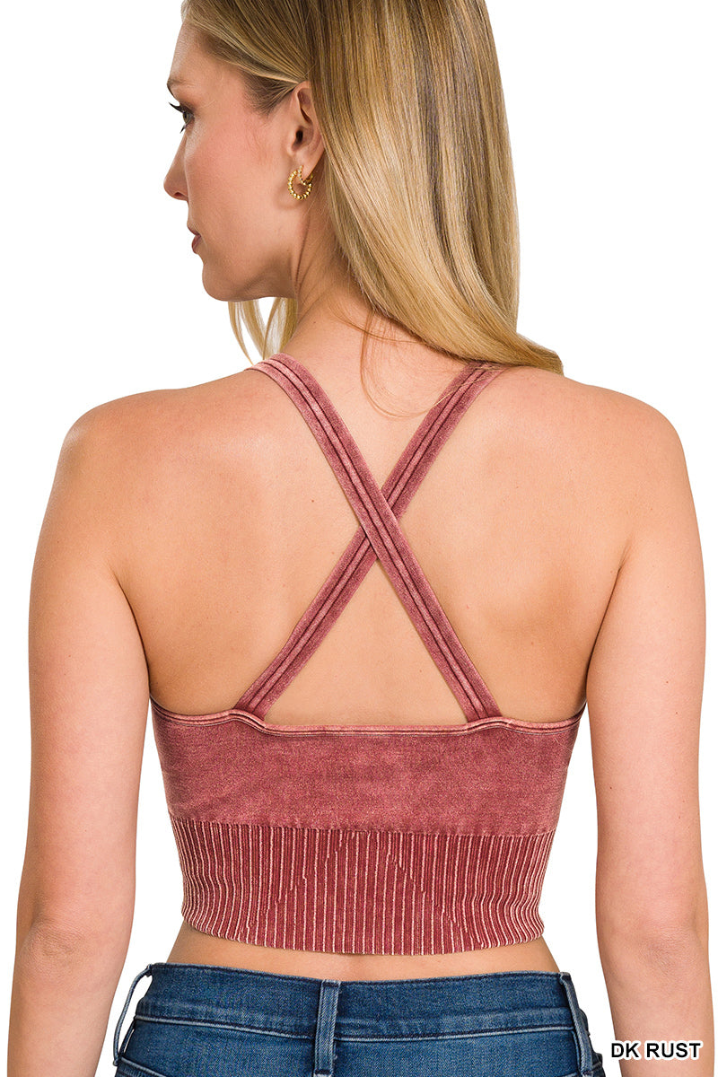 Washed crisscross strap back seamless tank top