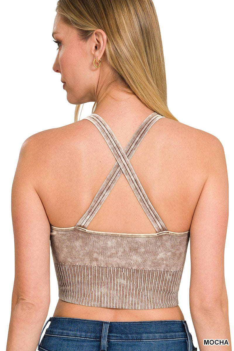 Washed crisscross strap back seamless tank top