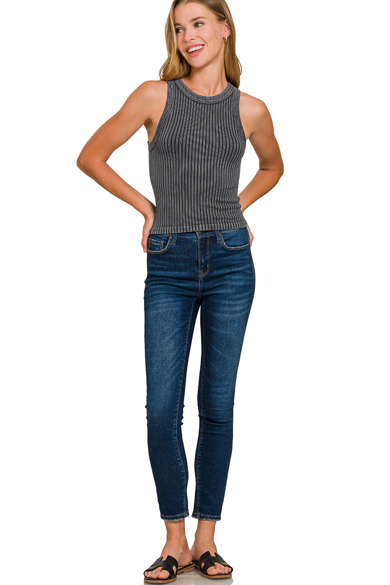 Ribbed washed seamless tank top