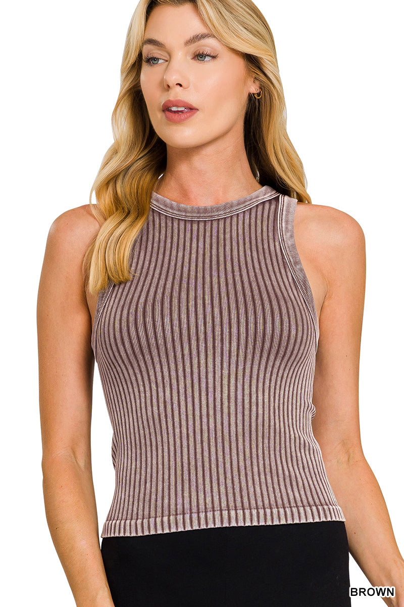 Ribbed washed seamless tank top