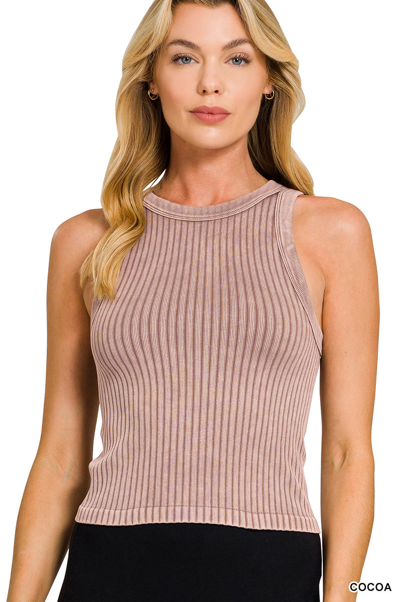 Ribbed washed seamless tank top