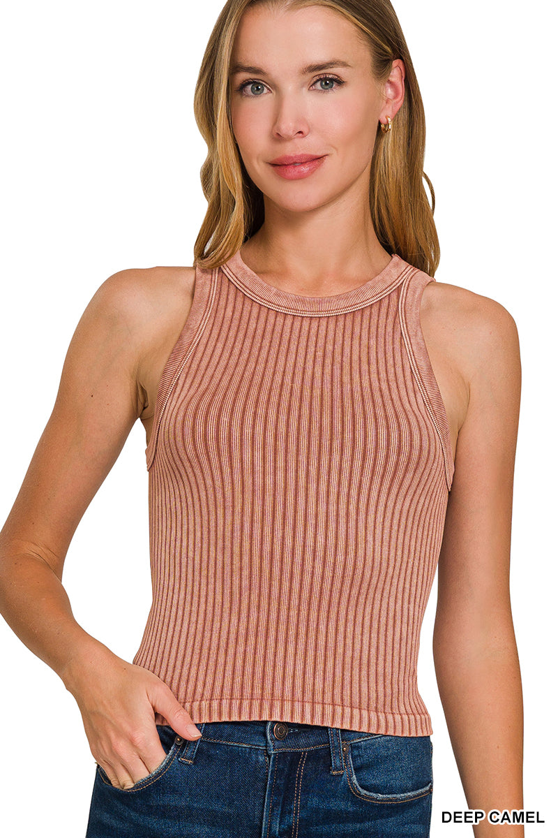 Ribbed washed seamless tank top