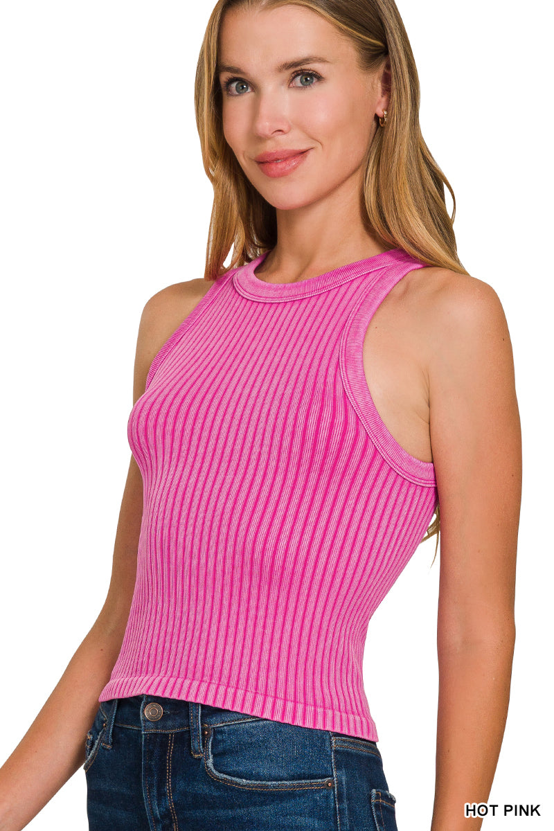 Ribbed washed seamless tank top