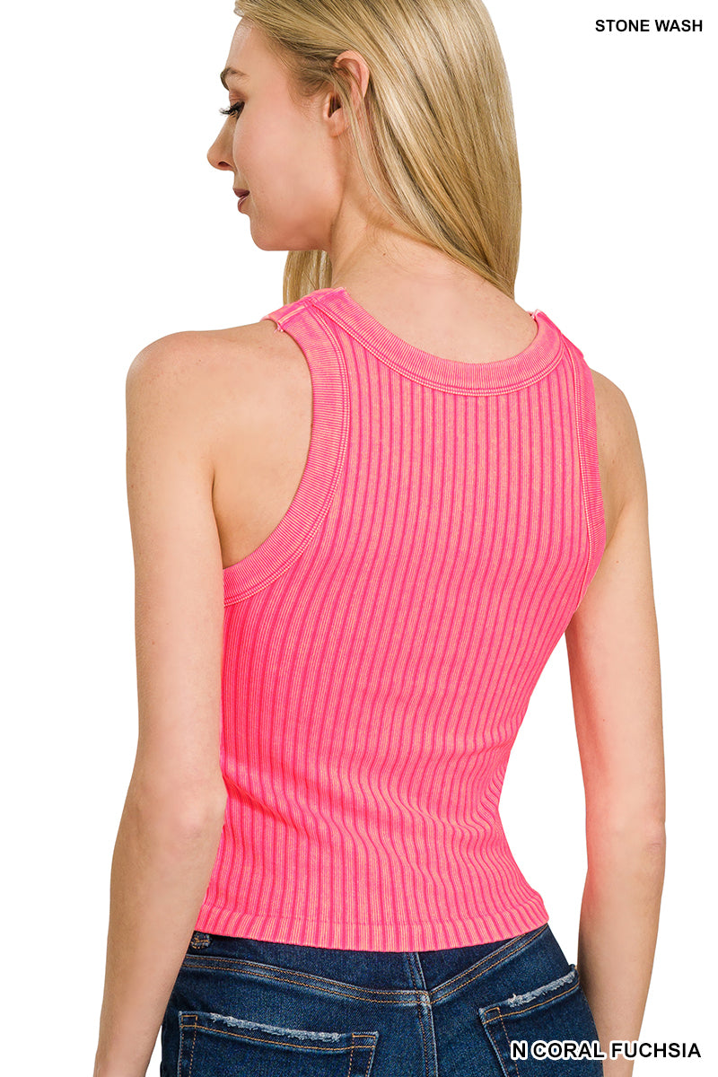 Ribbed washed seamless tank top