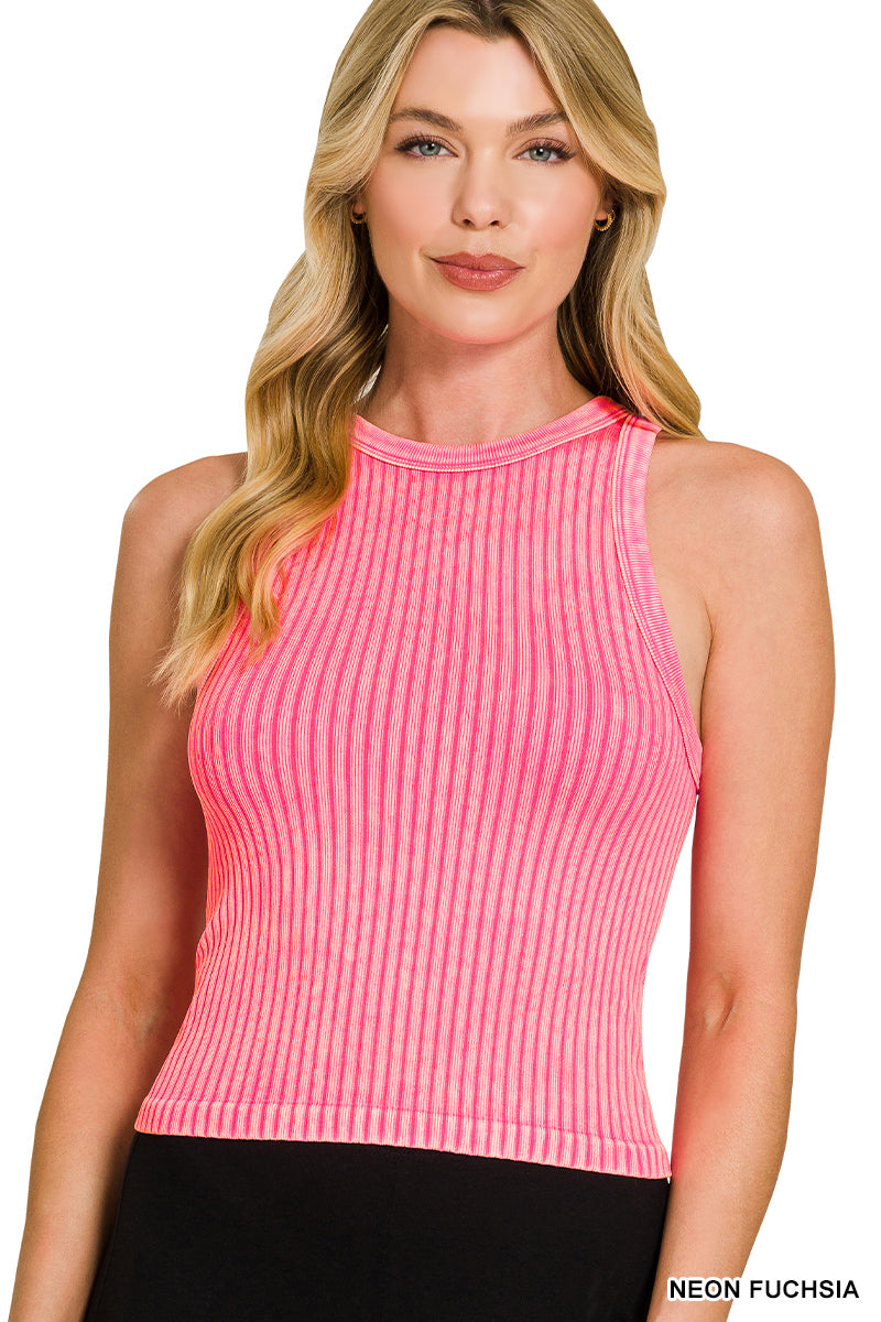 Ribbed washed seamless tank top