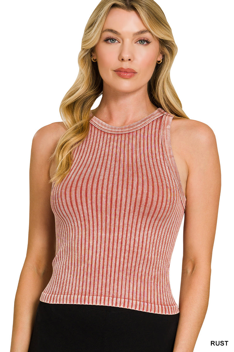 Ribbed washed seamless tank top